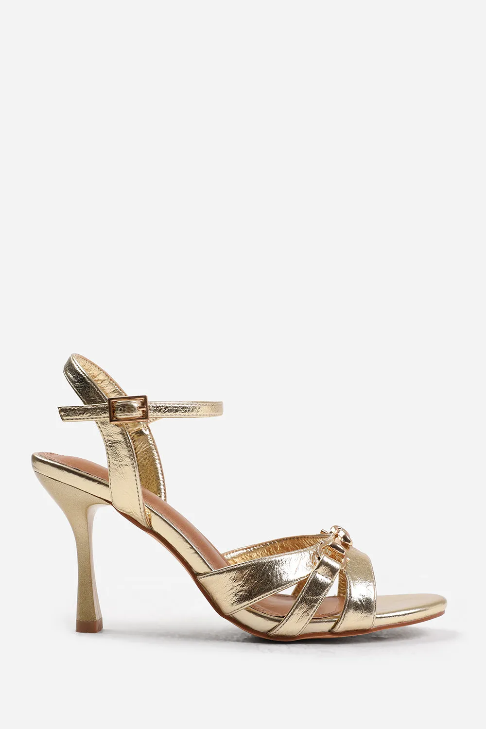 ADANA MID HEELS WITH METAL DETAILING IN GOLD CREASE FAUX LEATHER