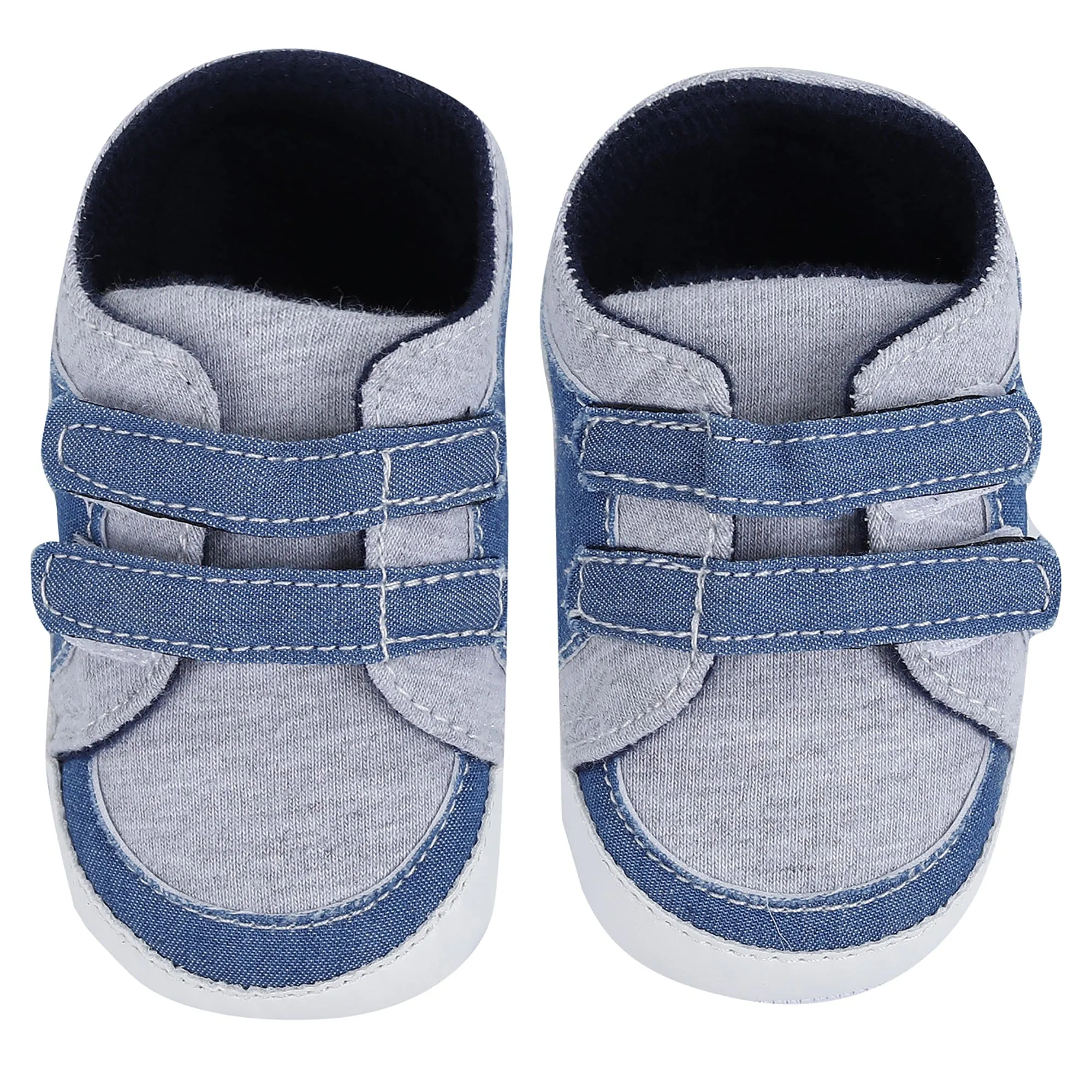 Baby Moo Stylish Colour Blocked Velcro Straps Anti-Skid Sneakers - Grey, Blue