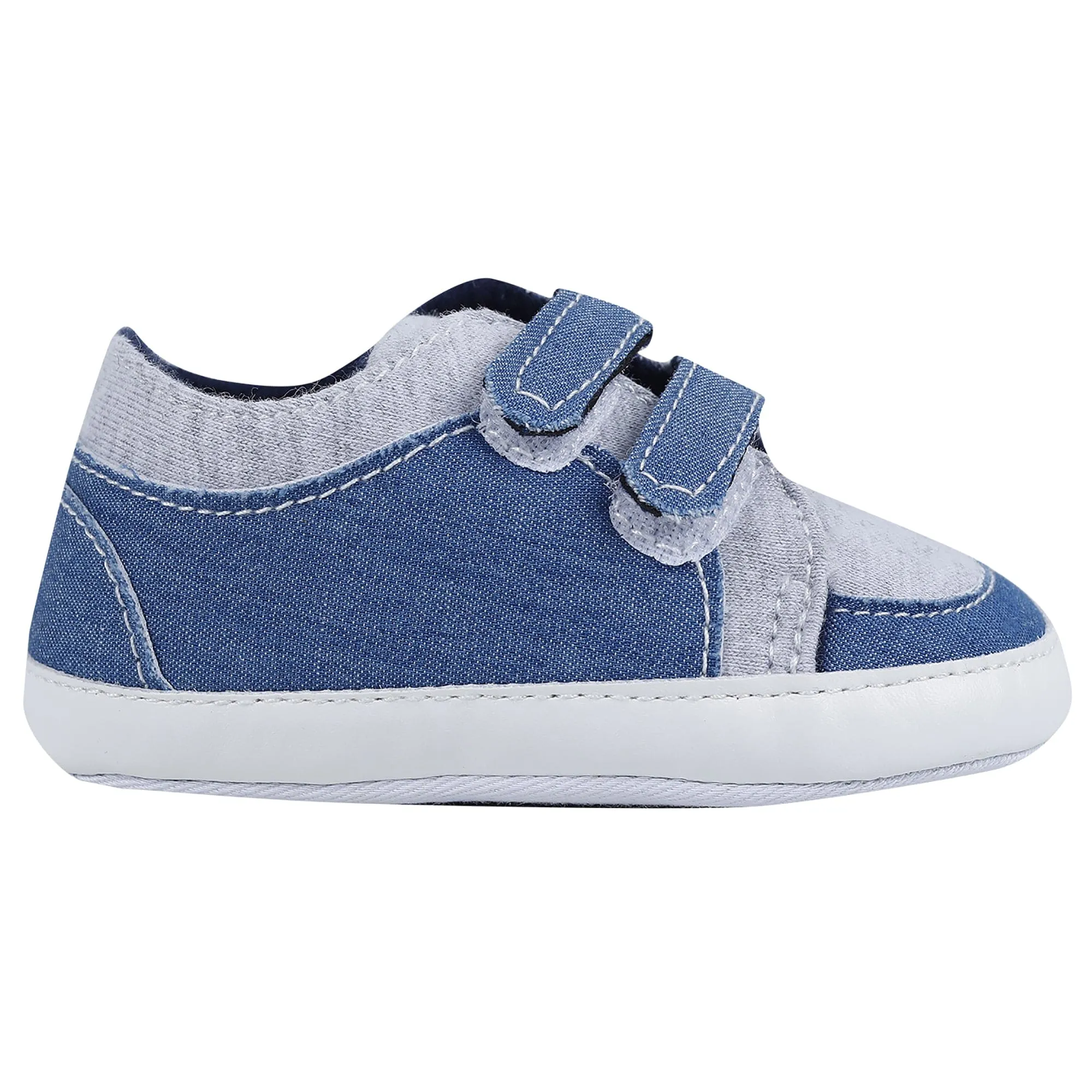 Baby Moo Stylish Colour Blocked Velcro Straps Anti-Skid Sneakers - Grey, Blue