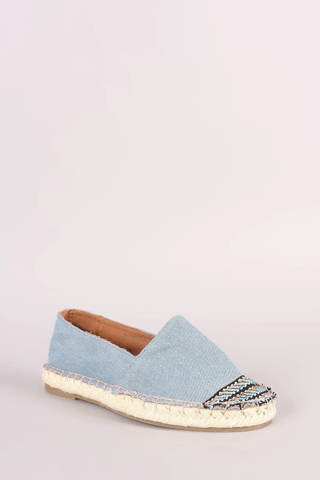 Bamboo Denim Braided Espadrille Slip On Loafer Flat