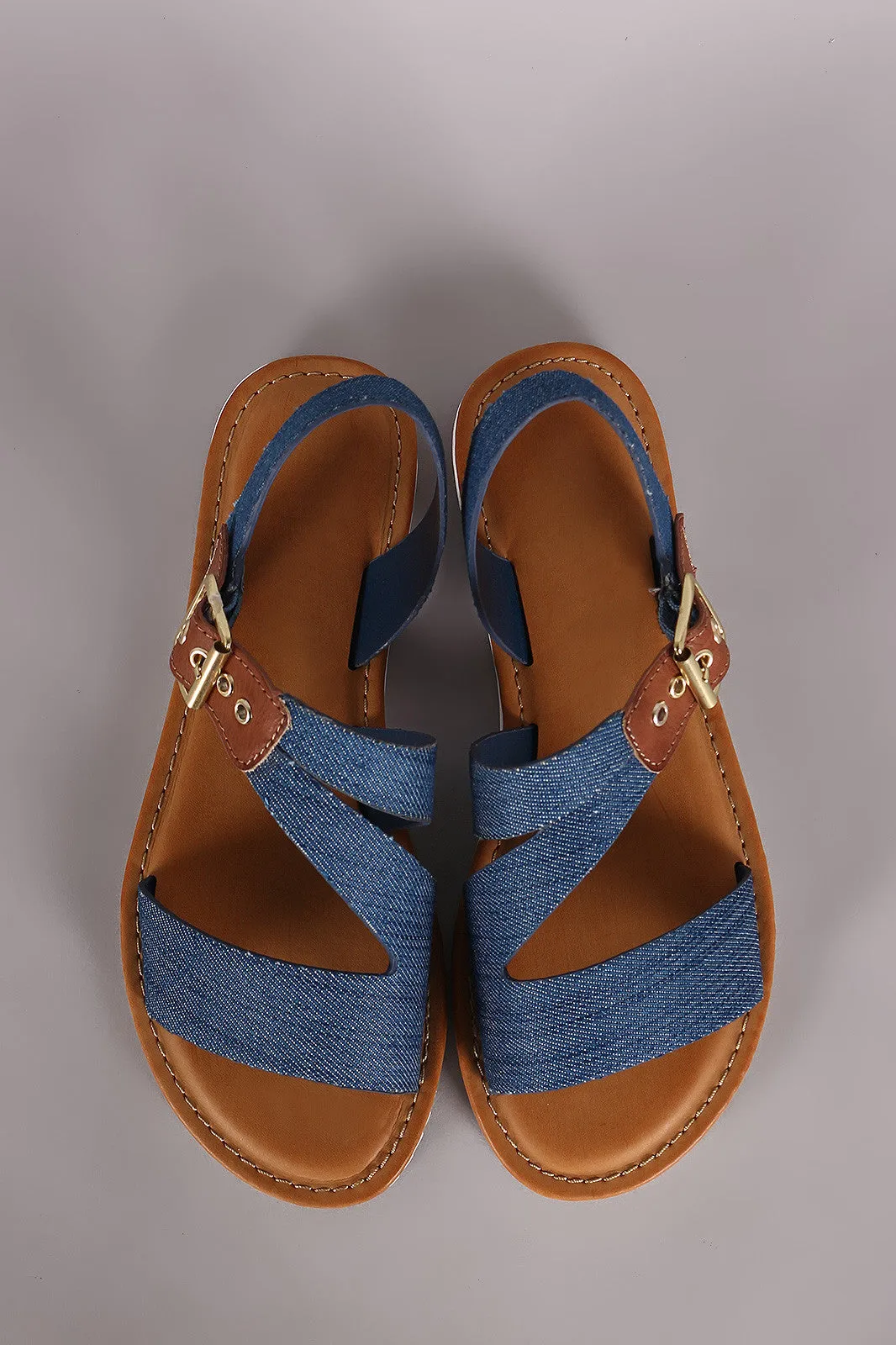 Bamboo Denim Slanted Lug Sole Flat Sandal