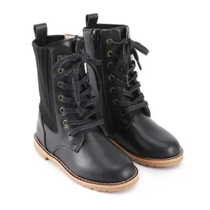 Black Ribbed Lace Up Boots