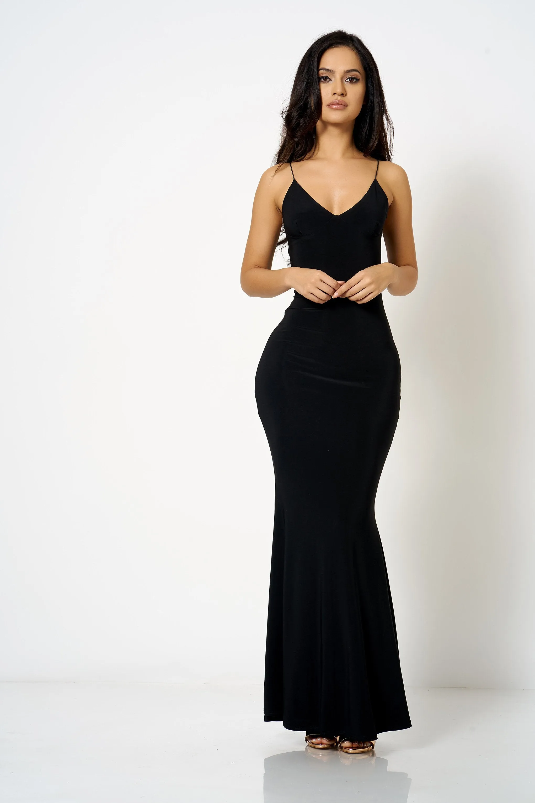 Black Strappy Plunge Maxi Dress