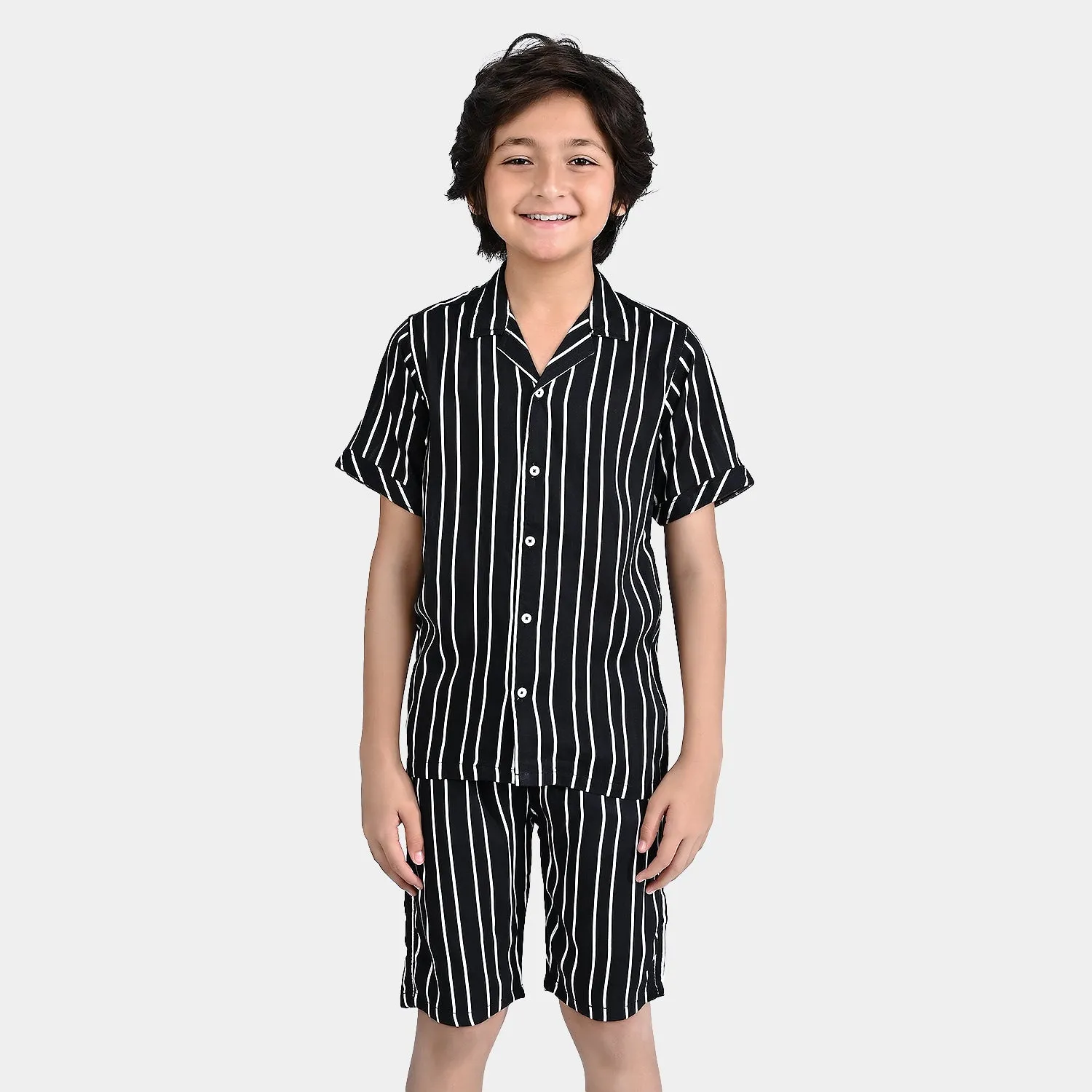 Boys Viscose Woven Suit Stripe-B.White