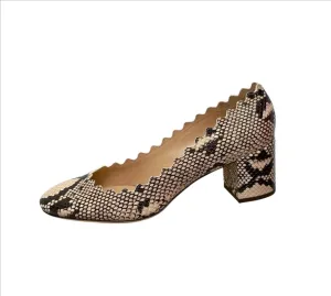 Chloé Lauren Embossed Snake Eternal Grey Blush Nude Block Heels