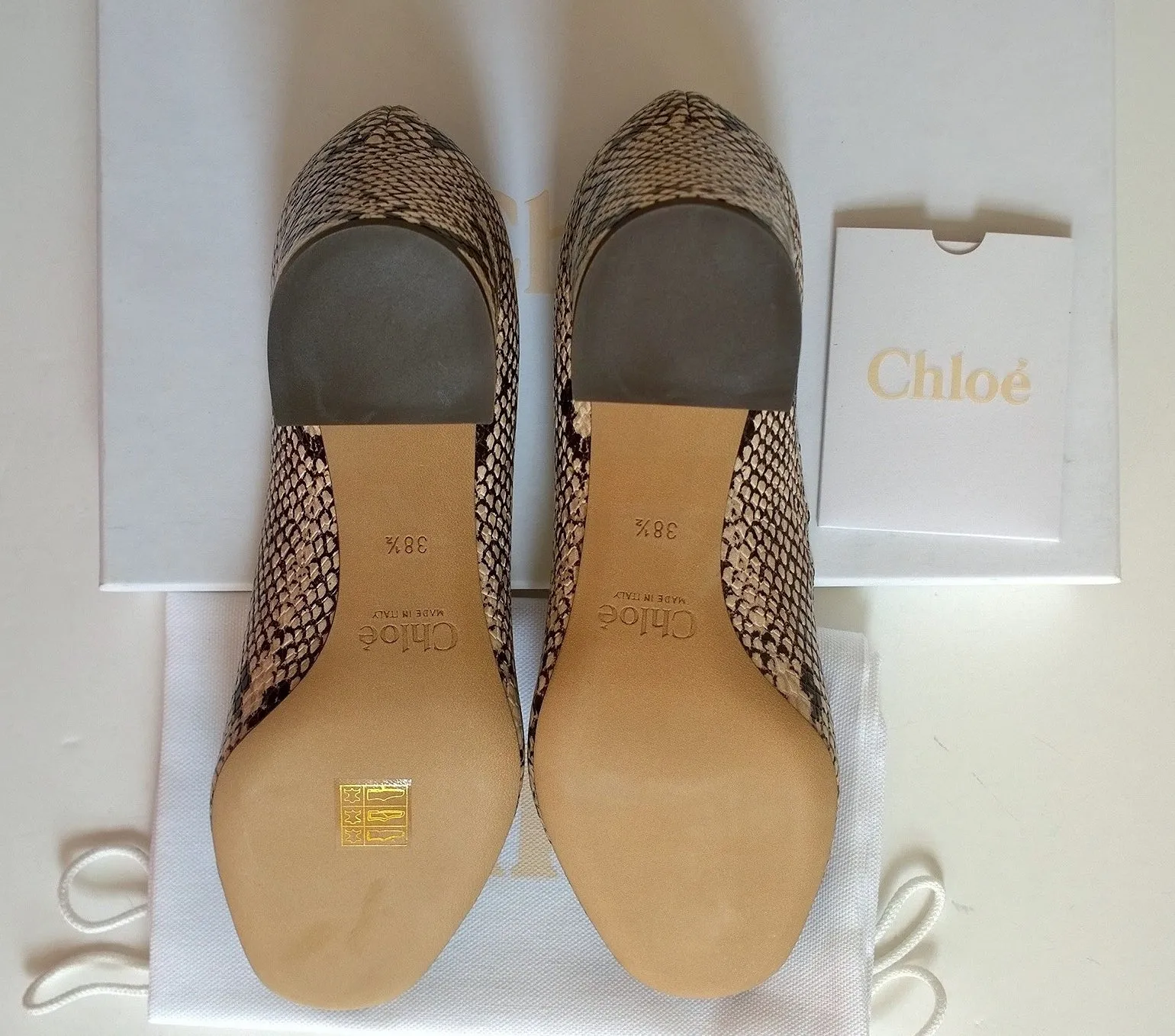 Chloé Lauren Embossed Snake Eternal Grey Blush Nude Block Heels