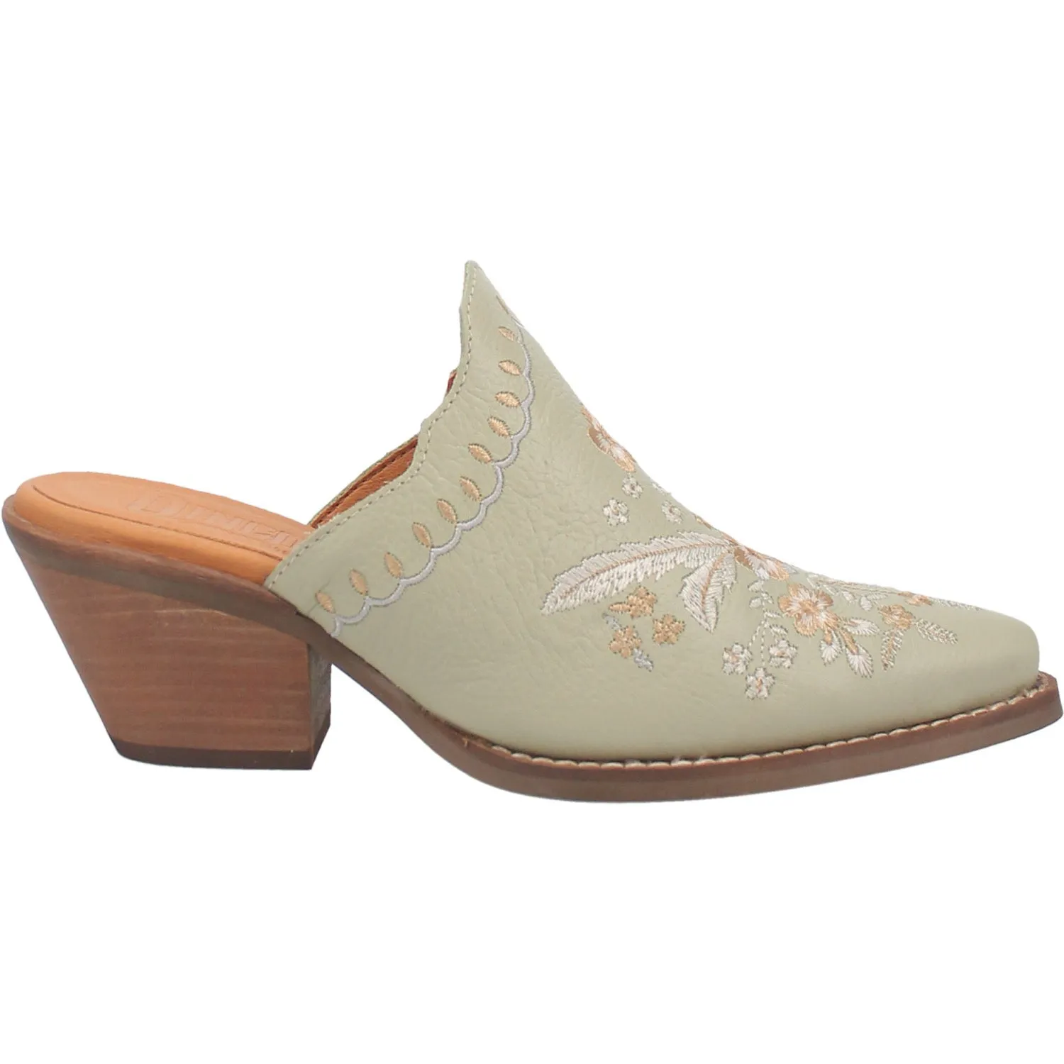 Dingo Womens Wildflower Mint Leather Embroidered Mules Shoes