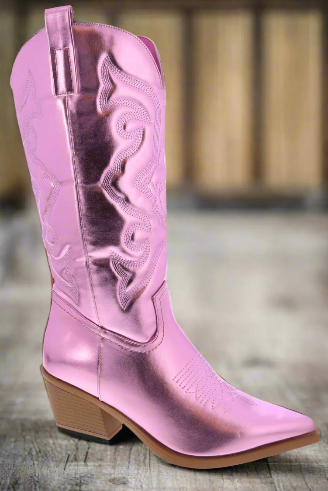 ELK-1 Pink Metallic Faux Leather Cowboy Boot