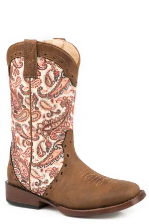 Girl's Roper Pink Paisley Glitter Western Square Toe Boot