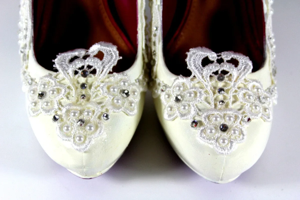 Hand-Painted Lace Heels with Swarovski Crystals & Pearls