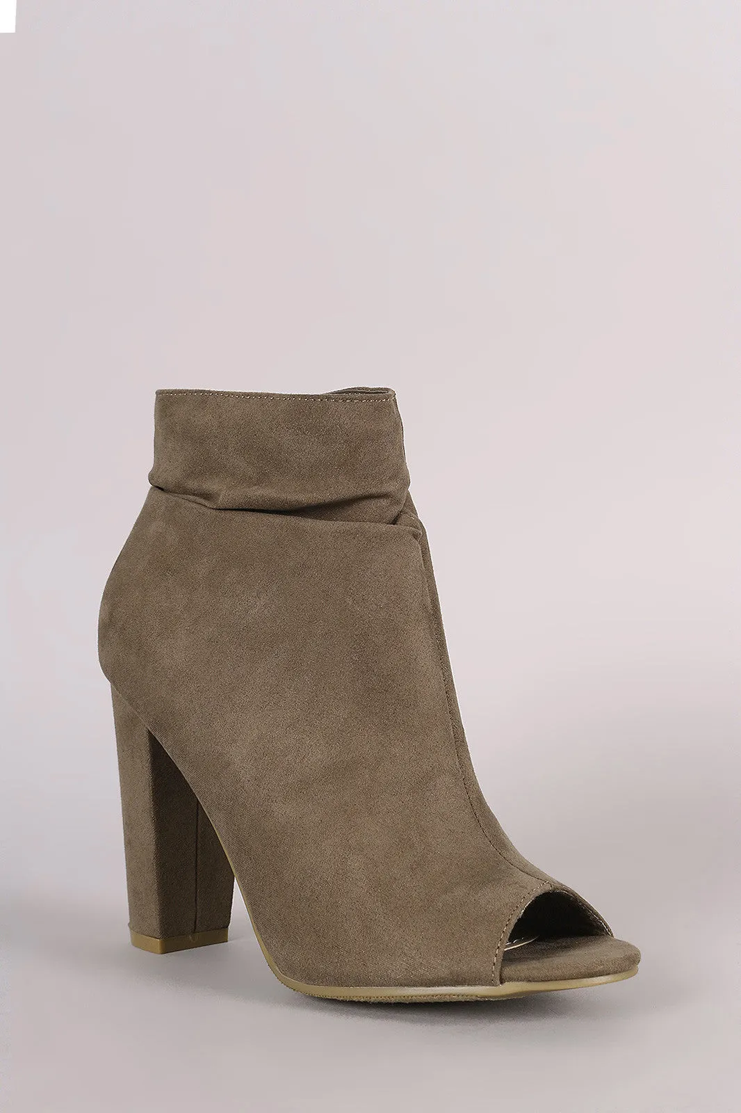 Jay - Suede Slouchy Peep Toe Chunky Heeled Ankle Boots