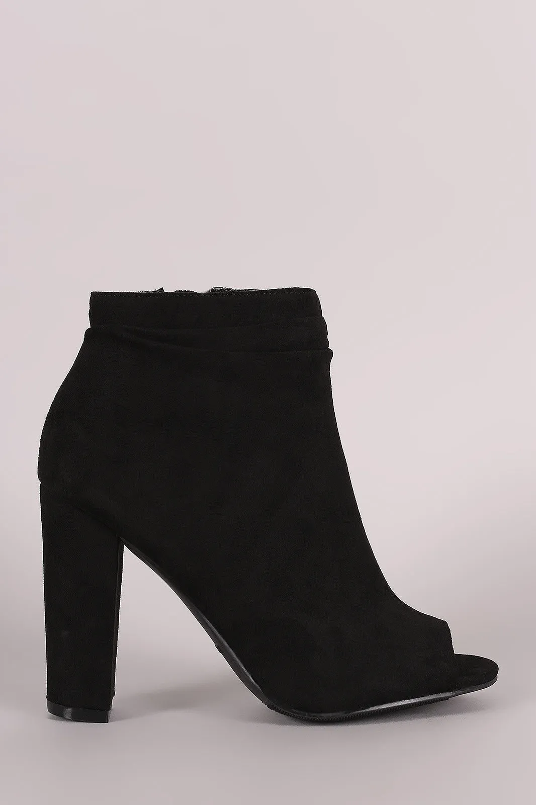 Jay - Suede Slouchy Peep Toe Chunky Heeled Ankle Boots