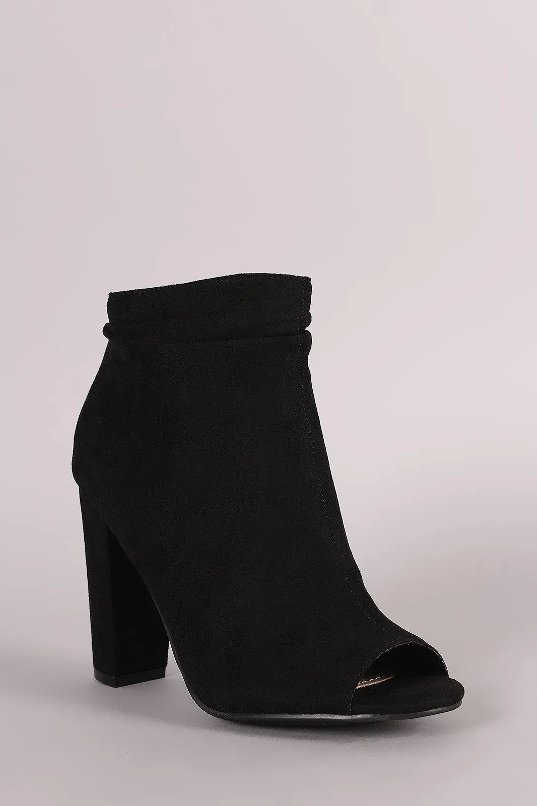 Jay - Suede Slouchy Peep Toe Chunky Heeled Ankle Boots