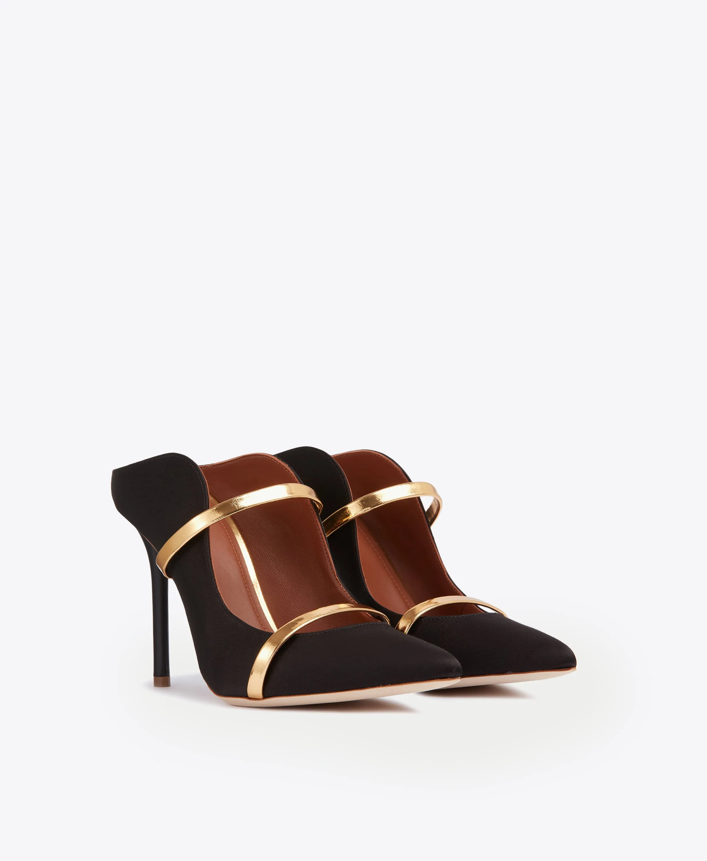 Maureen 100 Black & Gold Satin Mules