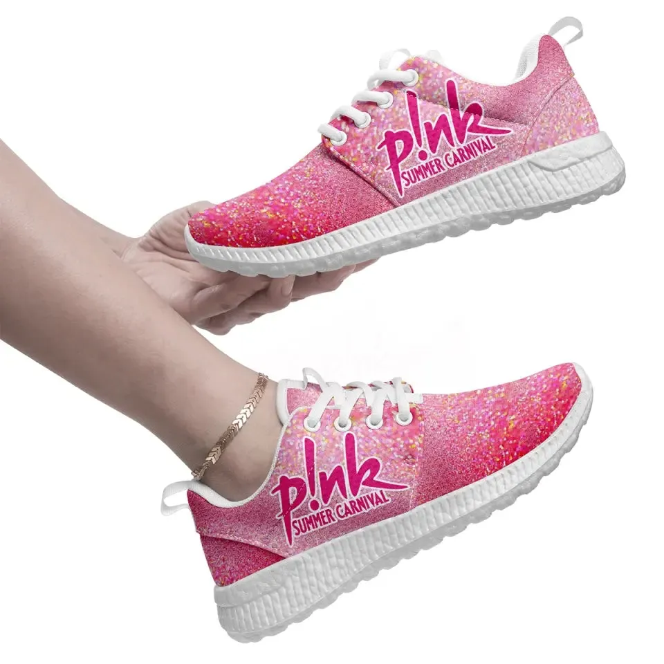 Personalized Shiny Mesh Sneakers, Custom Pink/Heart Design Shoes, Walking Shoes