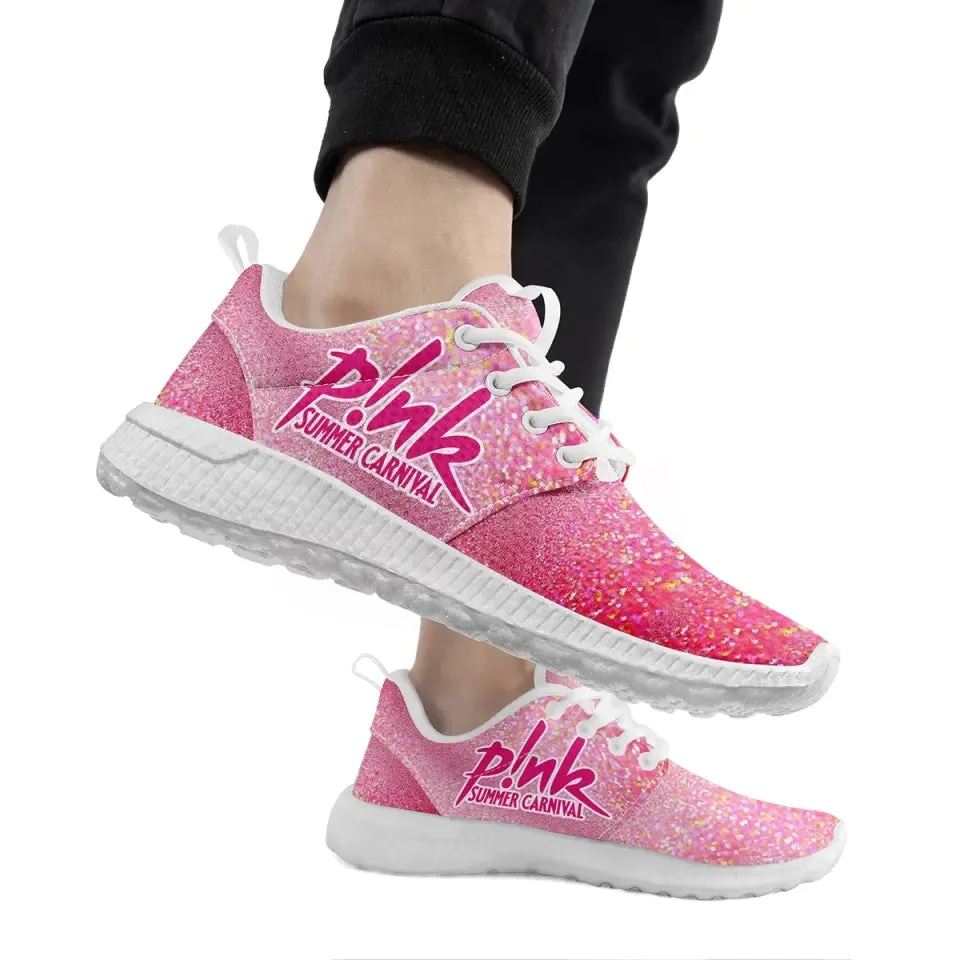 Personalized Shiny Mesh Sneakers, Custom Pink/Heart Design Shoes, Walking Shoes