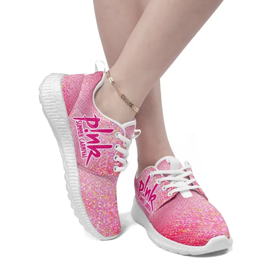 Personalized Shiny Mesh Sneakers, Custom Pink/Heart Design Shoes, Walking Shoes