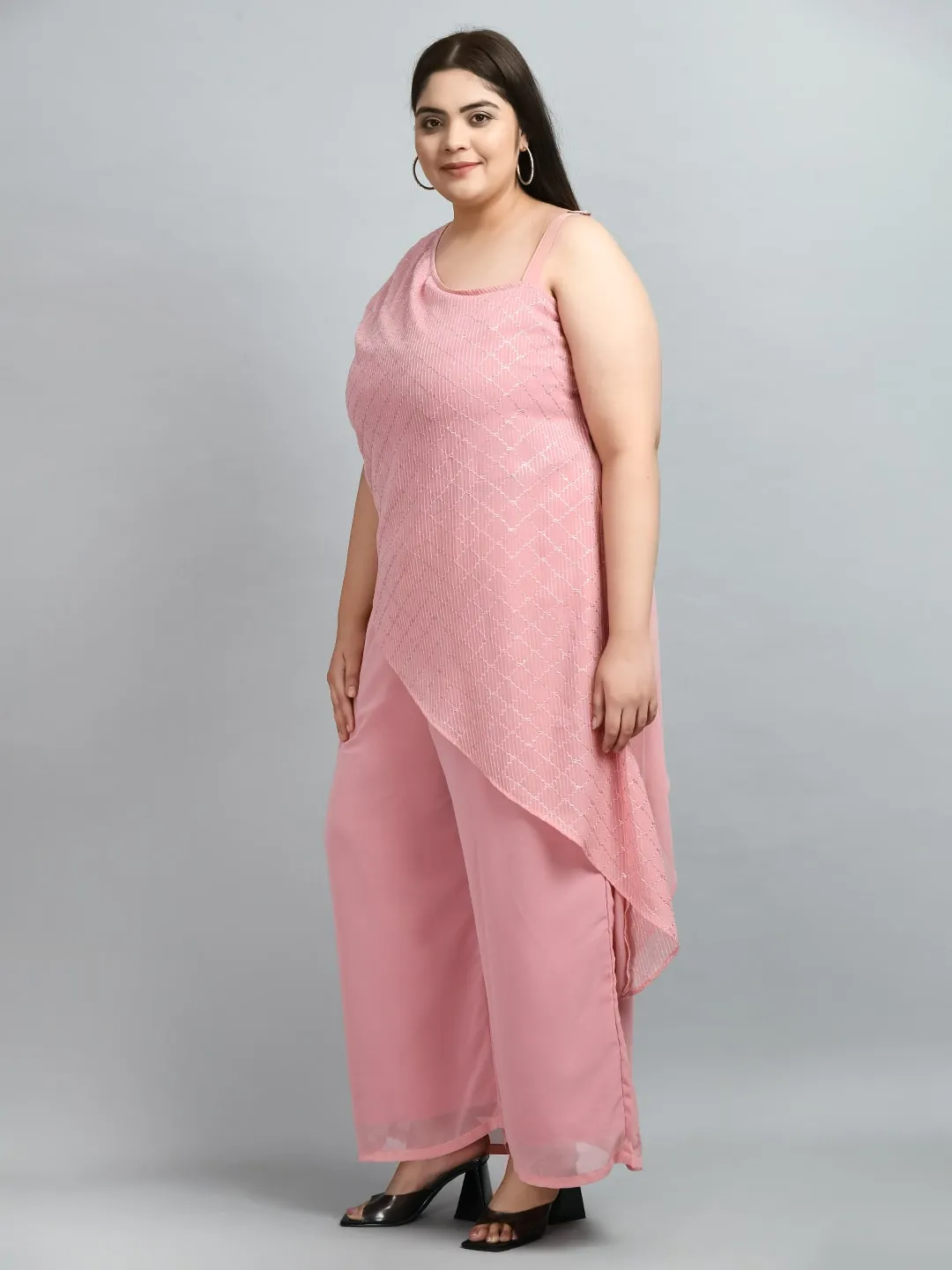 Plus Size Asymmetrical Pink Co-ord Set