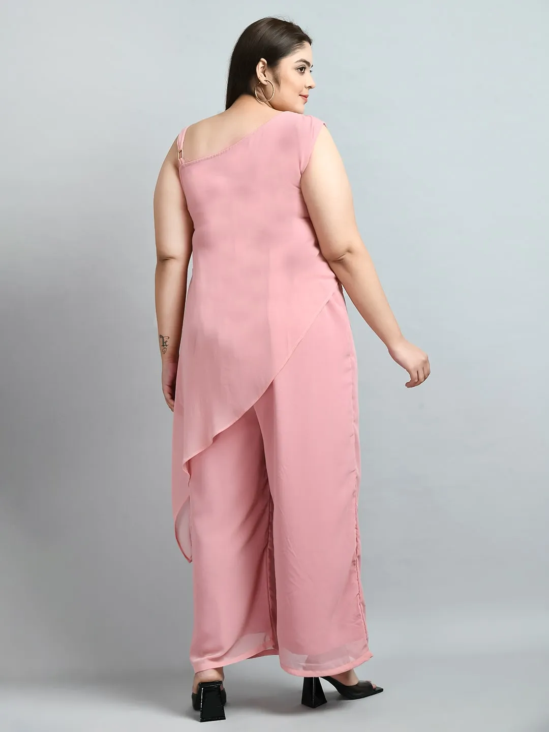 Plus Size Asymmetrical Pink Co-ord Set