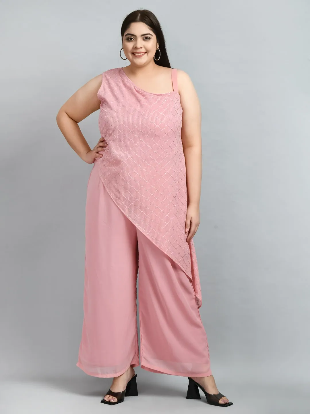 Plus Size Asymmetrical Pink Co-ord Set