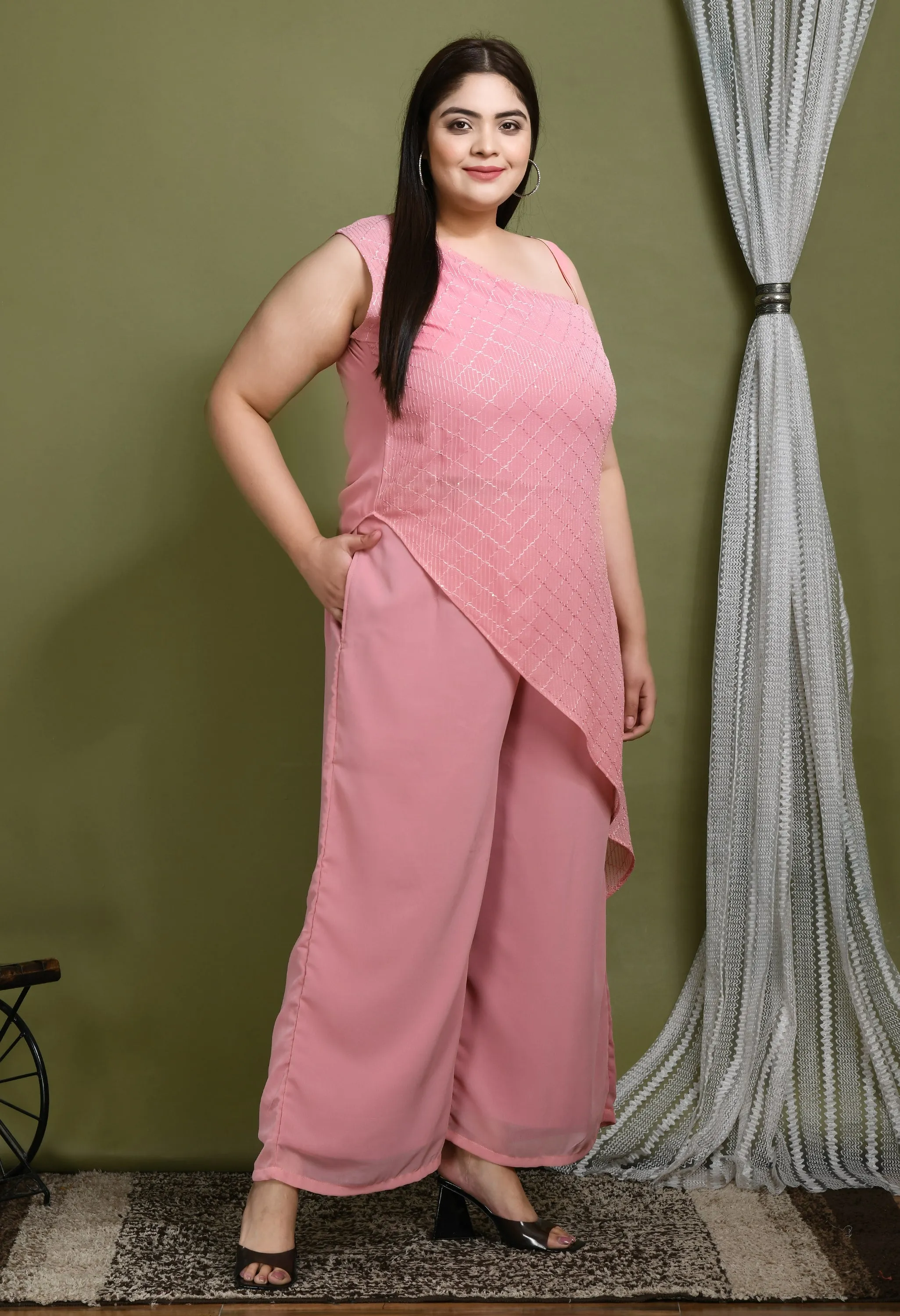 Plus Size Asymmetrical Pink Co-ord Set