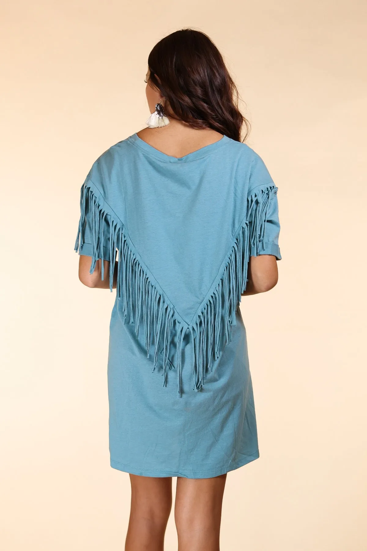 Southern Grace Just Leave Her Wild Fringe T-Shirt Dress, Sage