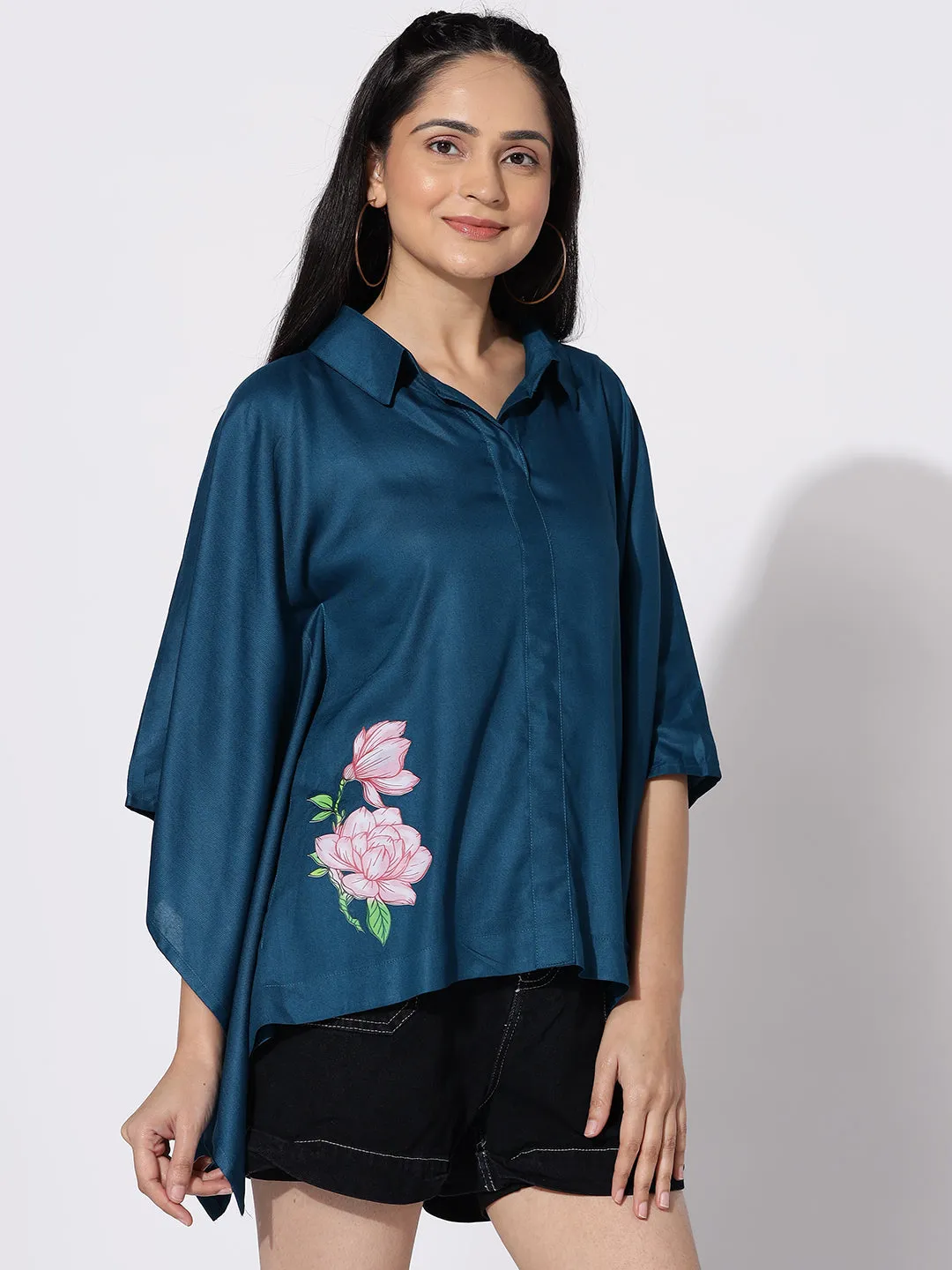 Teal Kaftan Top - Whimsical Bloom