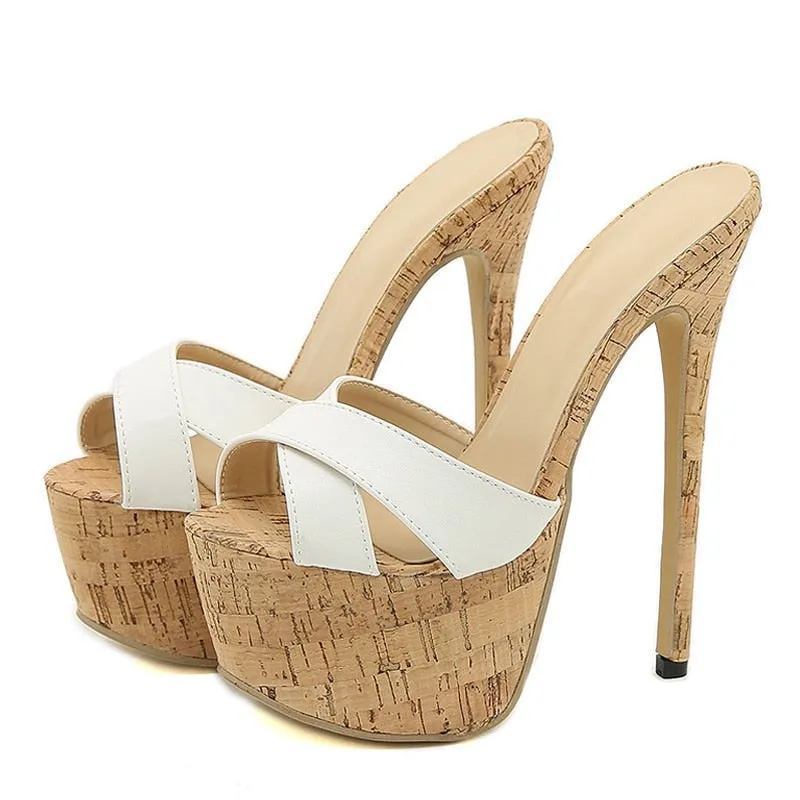 TEEK - Toe Crossed Corked High Heel Sandals